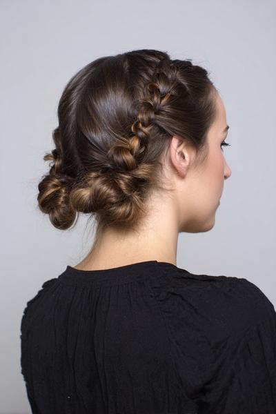 21. Boxer Braids into Low Buns with Crisp Parting for hairstyles for medium length hair braids ideas