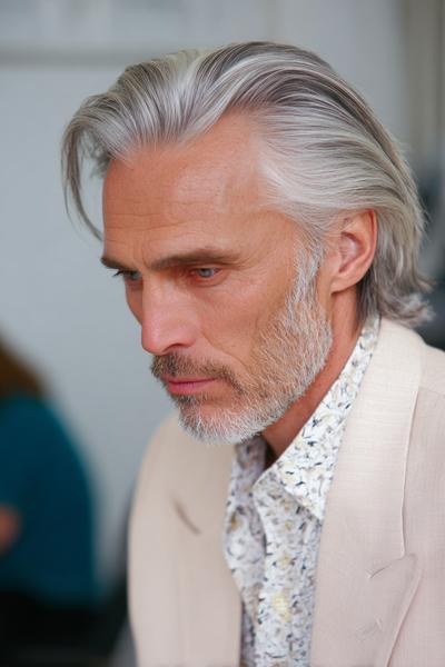 16. Silver Side-Swept Taper for hairstyles for men over 50 ideas