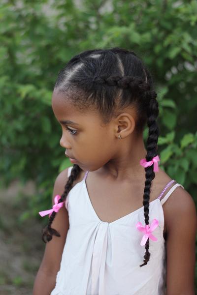 28. Side Ponytail Braids with Pink Elastics for little black girls simple school hairstyles braids ideas