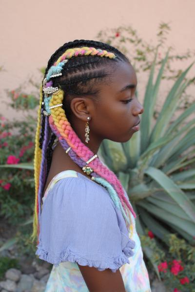 4. Side-Swept Lemonade Braids with Barrettes for hairstyles for school braids black kids ideas