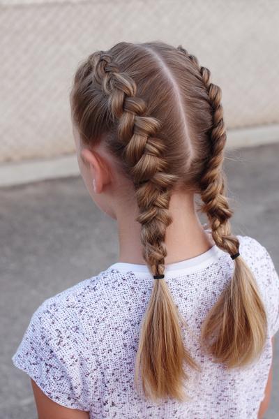 11. French Braid Twin Tails with Sporty Elastic Bands for hairstyles for school braids kids ideas