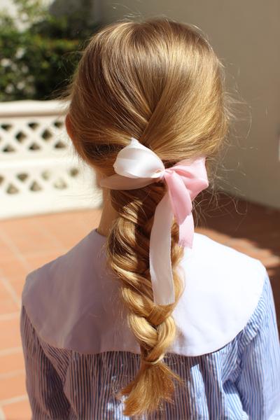 9. Classic Three-Strand Side Braid with Ribbon Weave for hairstyles for school braids kids ideas