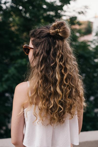 10. Lazy-Day Curly Half-Up Knot for Hairstyles for School Curly Hair Easy with a Top Twist and Clip