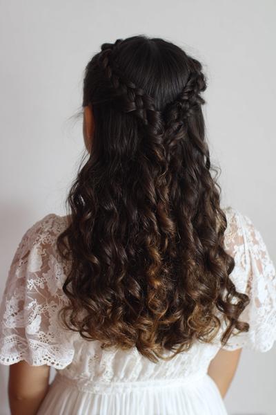 20. Braided Crown Band for Hairstyles for School Curly Hair Braids with Loose Ringlets at the Back