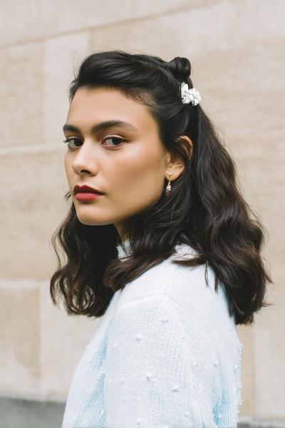 19. Gallery-Ready Half-Up Twist With Matte Clip for hairstyles for school downtown ideas