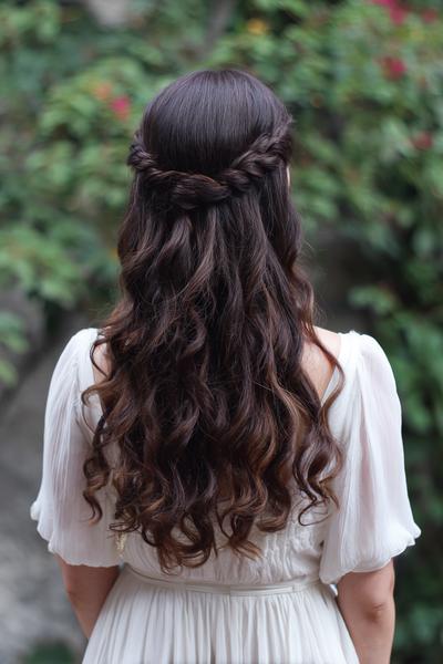 20. Soft Curly Waterfall Braid Accent for hairstyles for school down curly ideas