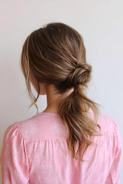 2. Low Twisted Ponytail Hairstyles for School Easy Lazy With a Hidden Elastic Wrap