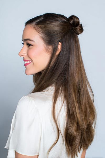25. Half-Up Sleek Knot Hairstyles for School Easy Straight Hair With Clean Lines