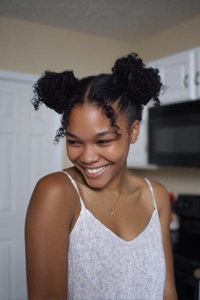 24. Double Space Buns with Clean Parts for Hairstyles for School Natural Hair Bun Play
