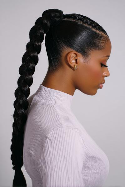 4. Braided Ponytail with Sleek Base for Hairstyles for School Natural Hair Braid Energy