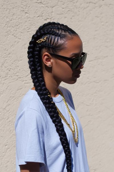21. Side-Swept Cornrow Panel with Gold Thread for hairstyles for school short hair cornrow ideas