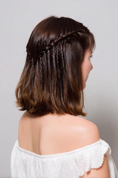 7. Micro Waterfall Braid Across a Bob for hairstyles for school short hair braids ideas