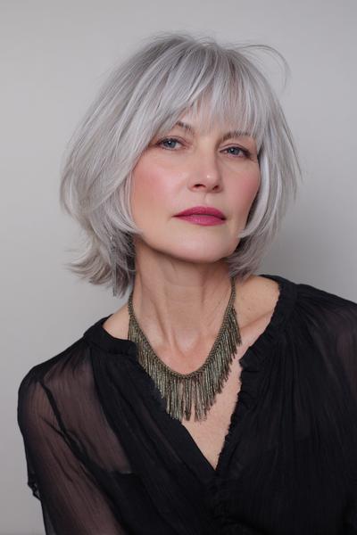 13. Silver-Safe Layered Bob with Soft Fringe for hairstyles for thin hair over 50 ideas