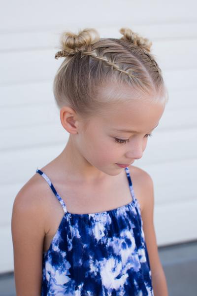 5. Double Dutch Braids into Mini Buns for hairstyles for thin hair for kids ideas