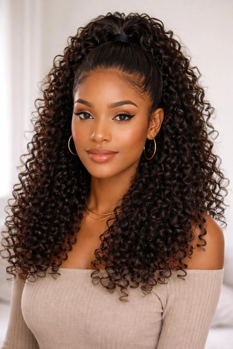 Half up half down curly hairstyle