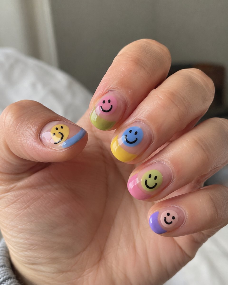 Hand painted smiley nail detail