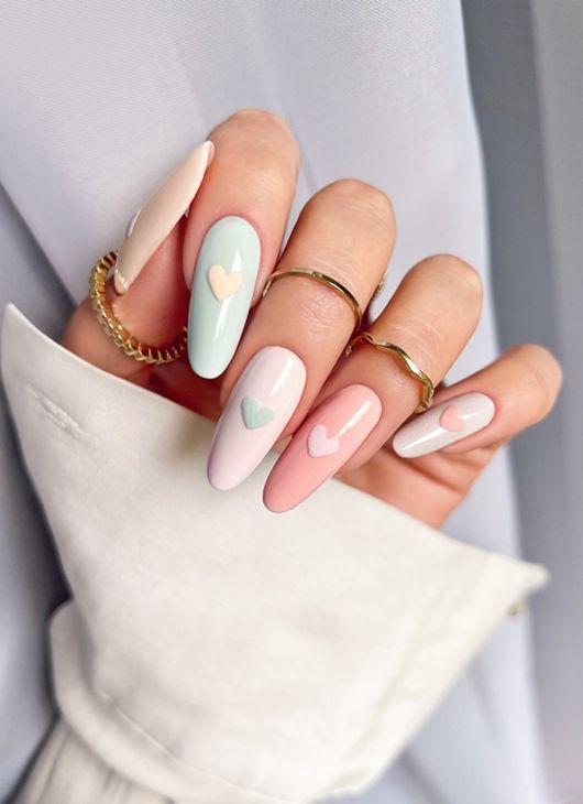 Heart themed pastel nails