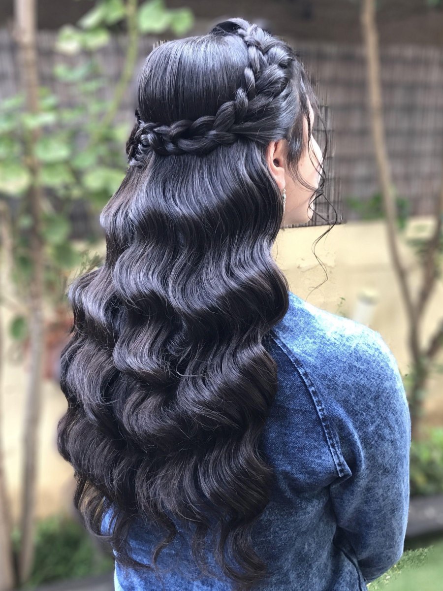 Braided half up Hollywood waves