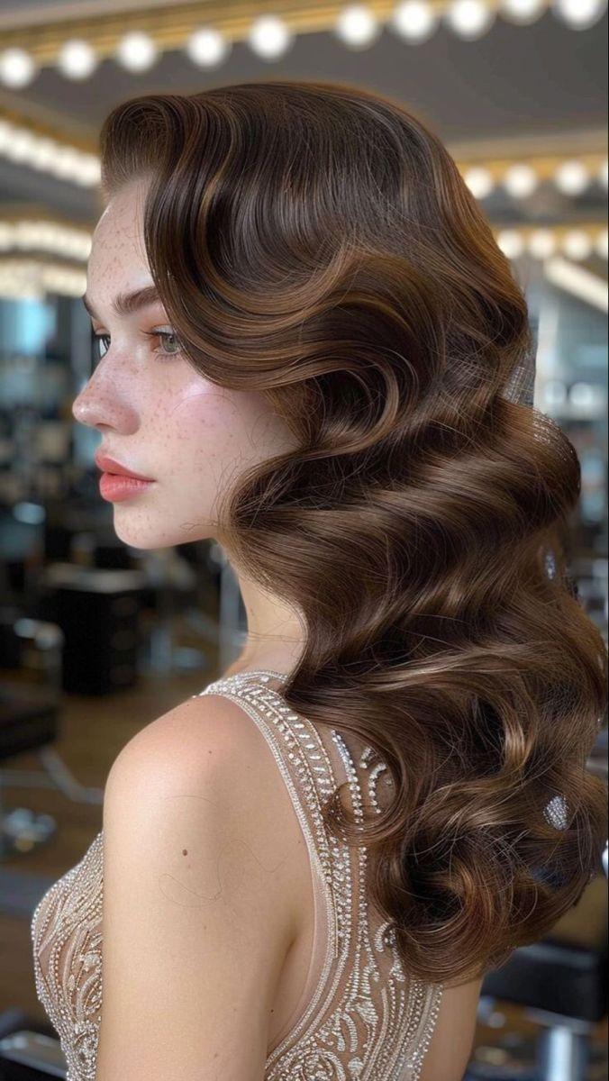 Side part Hollywood waves