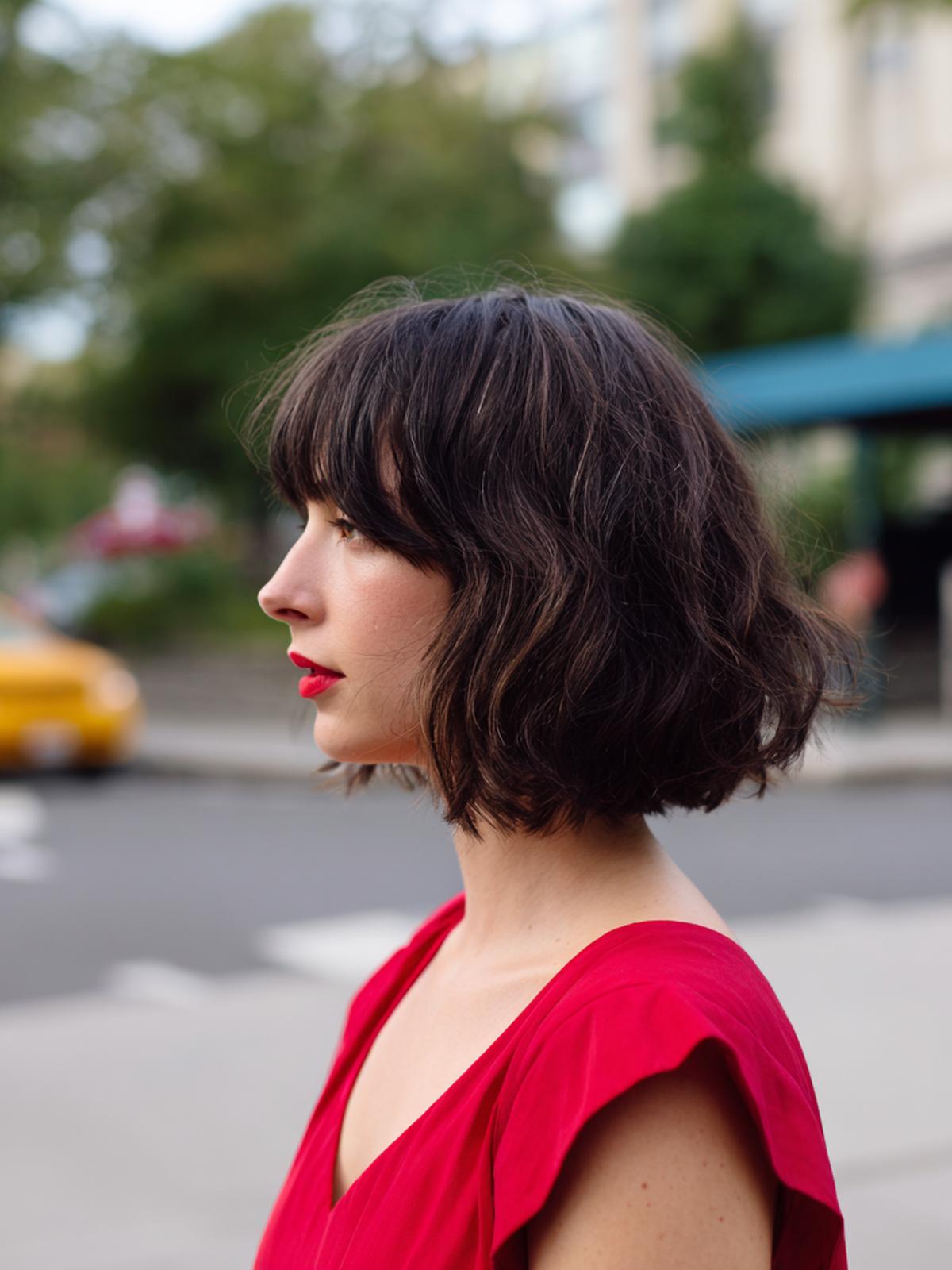 Wavy Dark Bob With Bangs