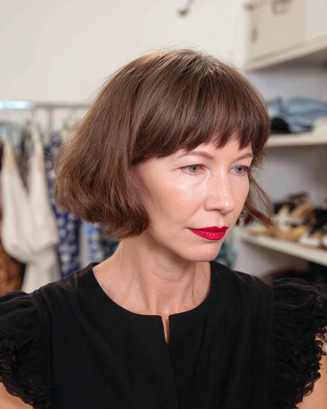 Brown Bob With Short Fringe