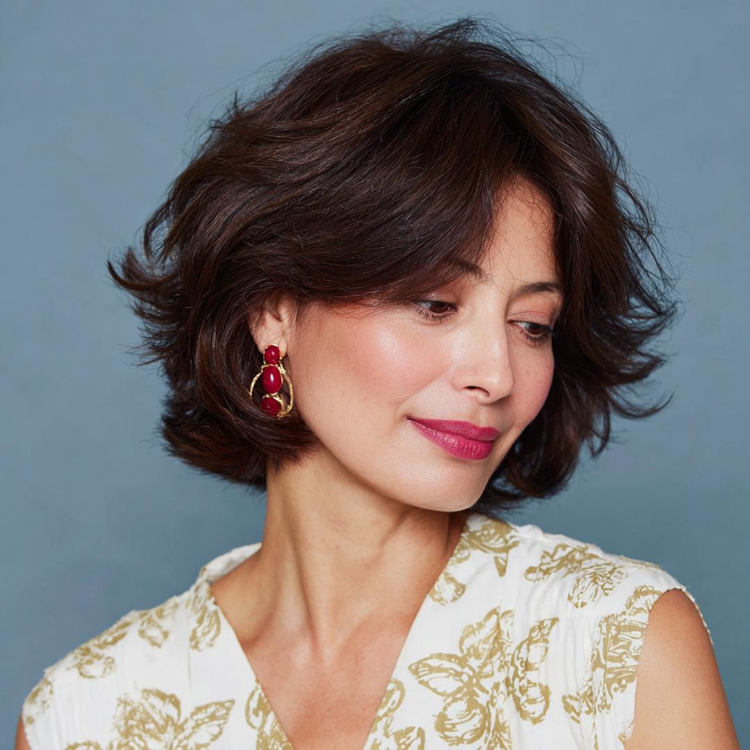 Layered Brown Bob Curtain Bangs
