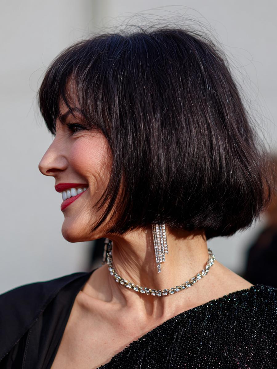 Chin Length Dark Bob With Bangs