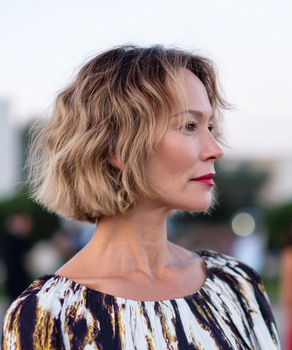 Textured Wavy Blonde Bob