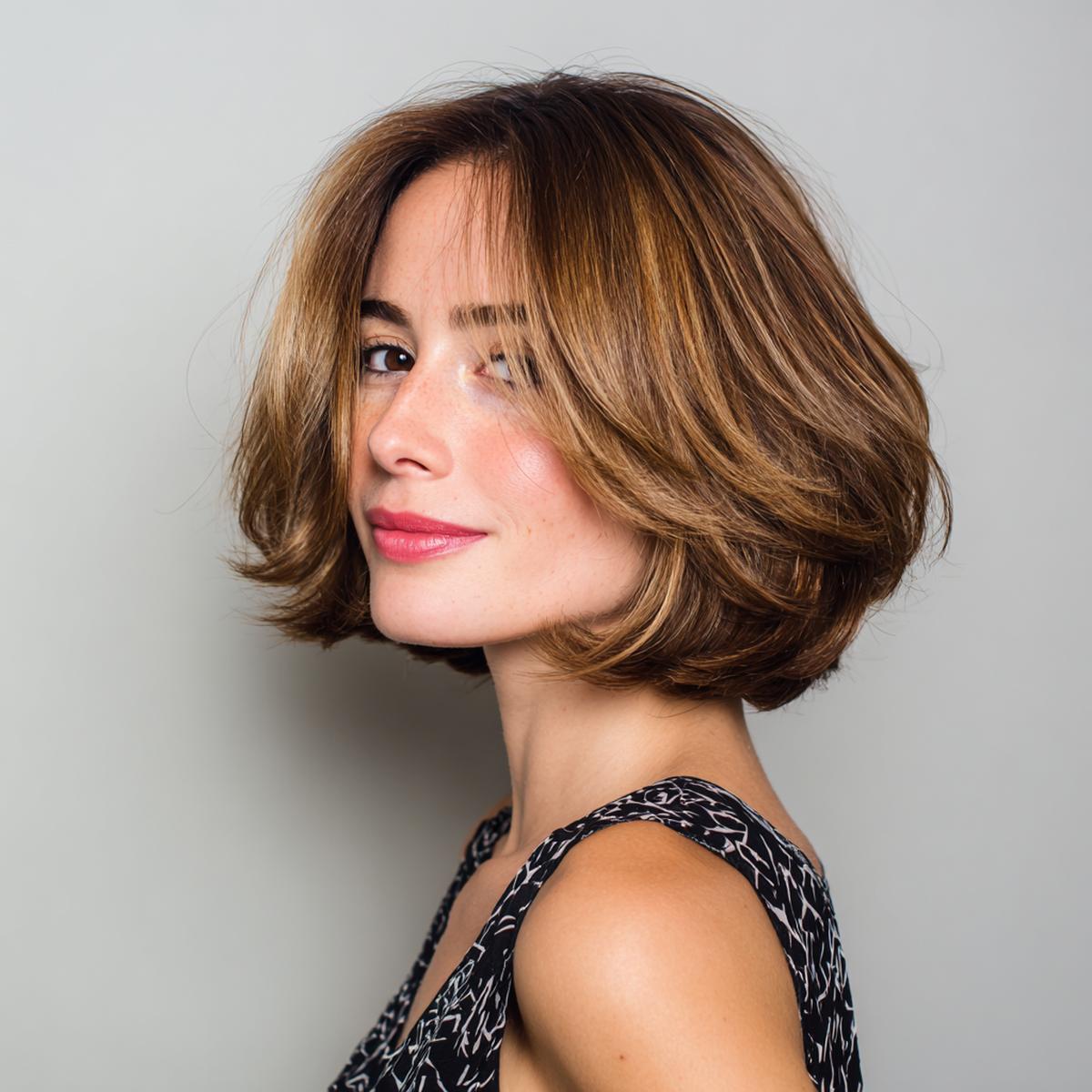 Voluminous Round Bob With Layers