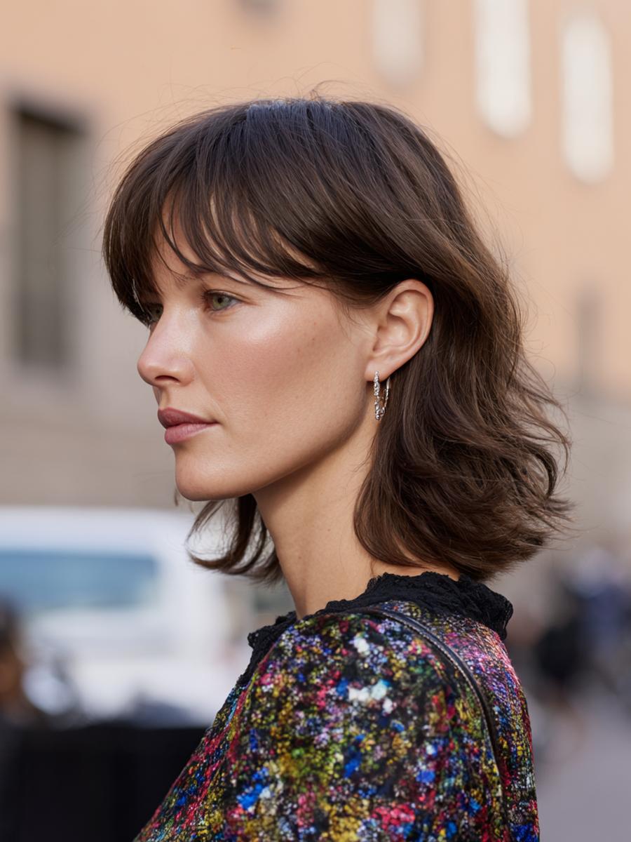 Shoulder Length Brunette With Bangs