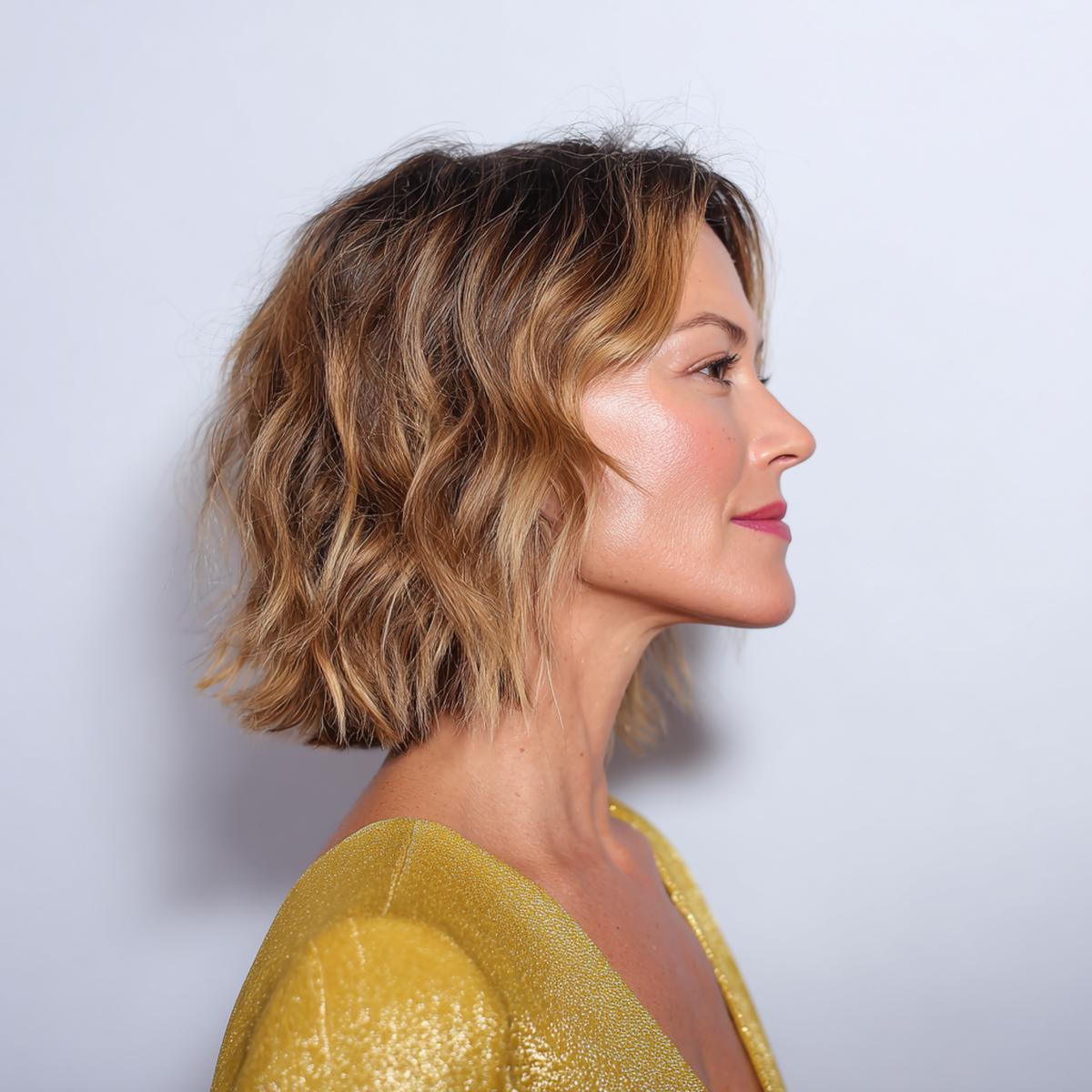 Wavy Bronde Bob Side Part