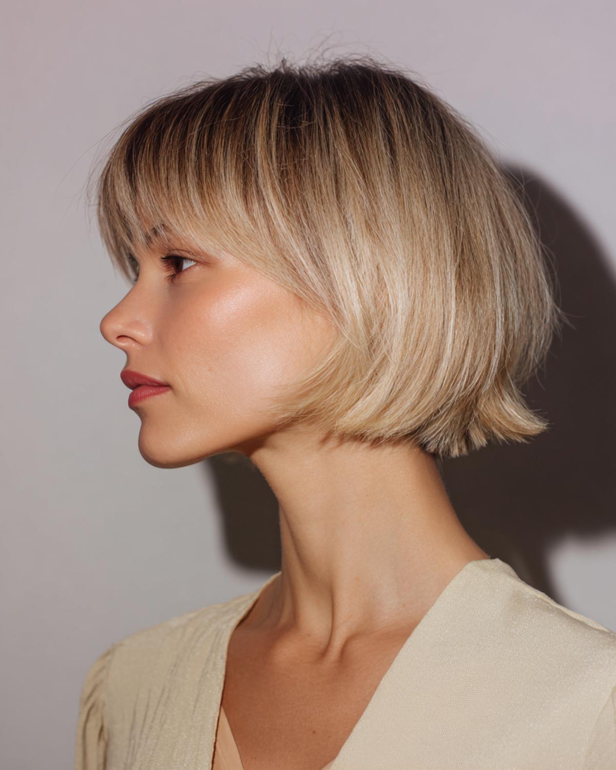 Blonde Blunt Bob With Bangs