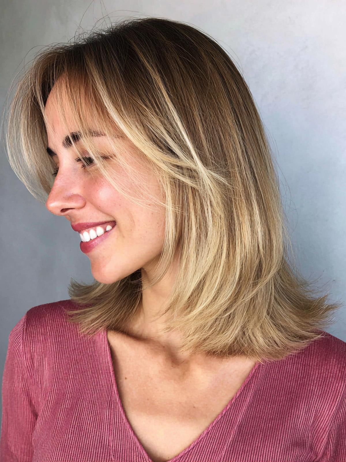 Medium Blonde Layers Curtain Bangs