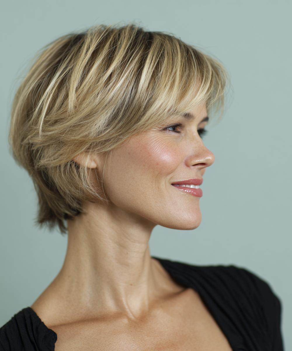 Layered Blonde Pixie With Fringe