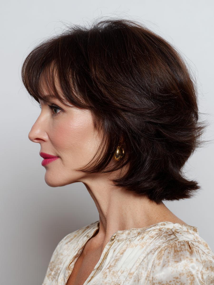 Layered Dark Bob With Bangs