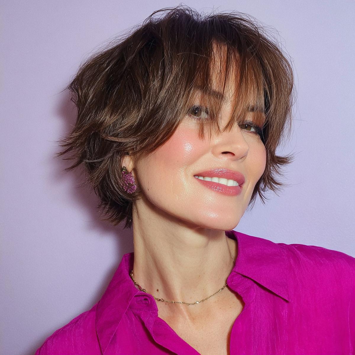 Layered Brunette Bob With Bangs