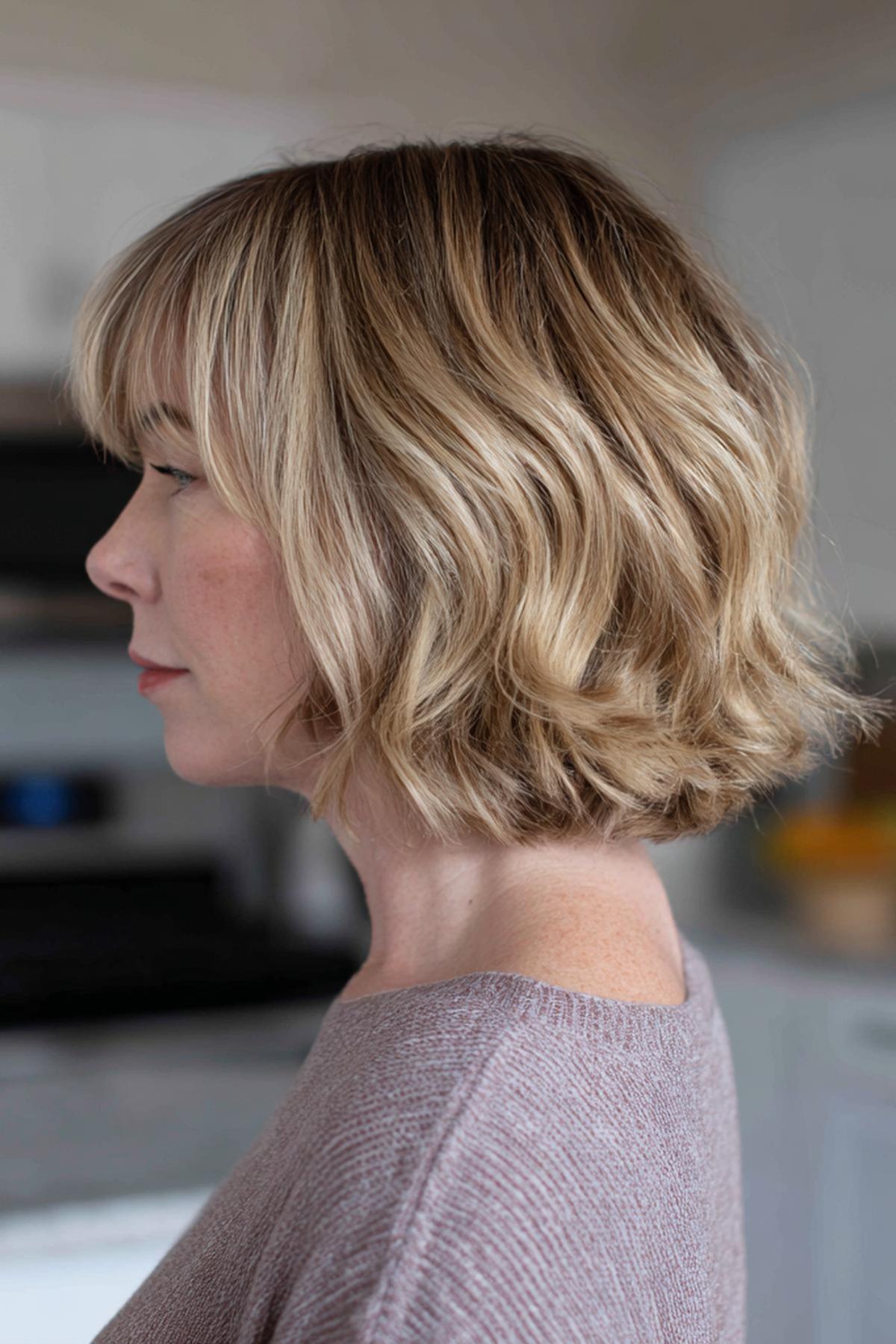 Wavy Blonde Bob With Bangs