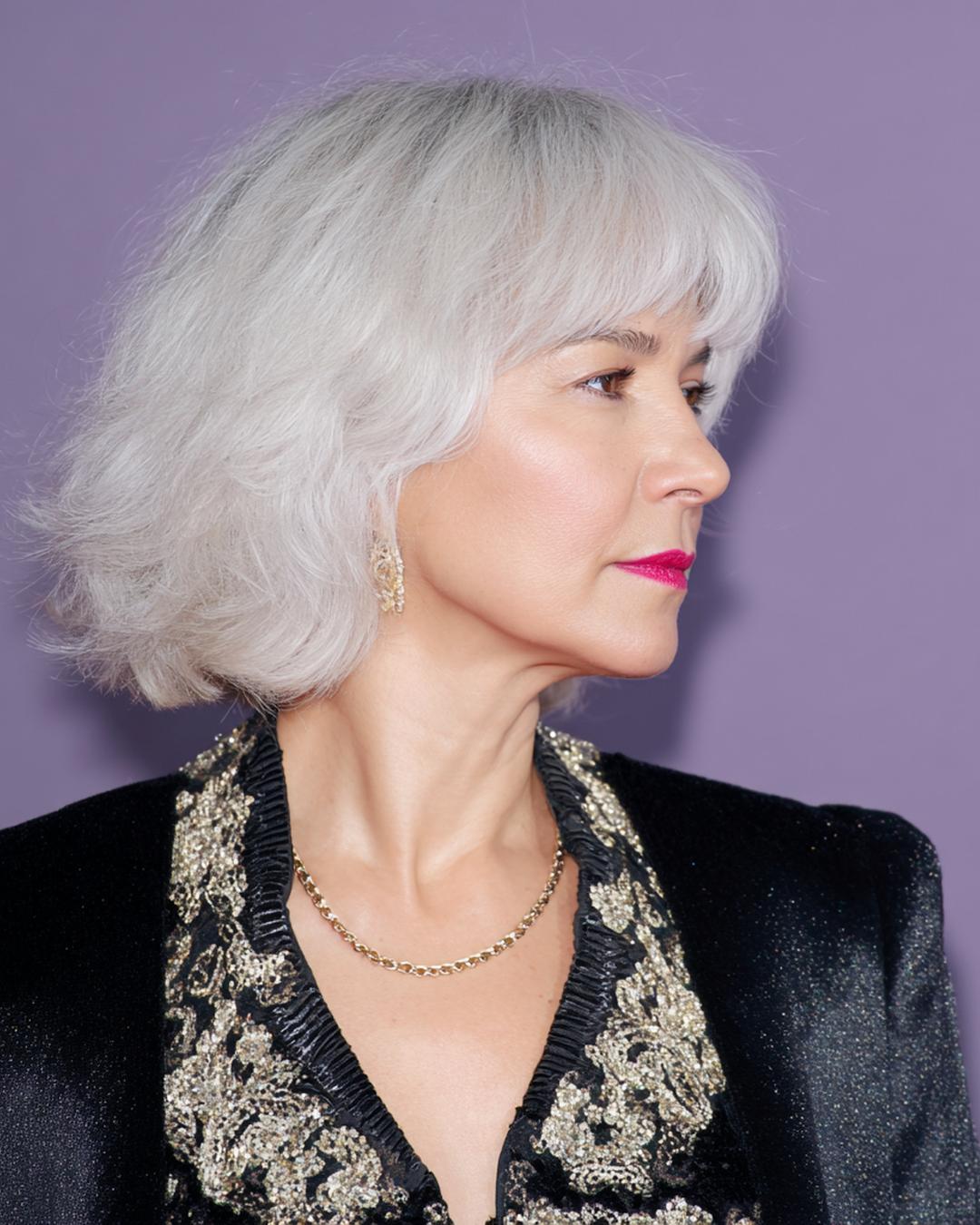 Silver Layered Bob With Bangs
