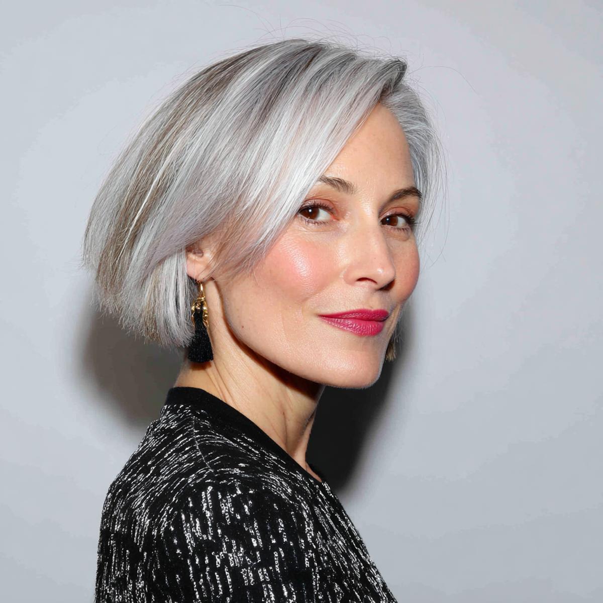 Sleek Silver Asymmetric Bob