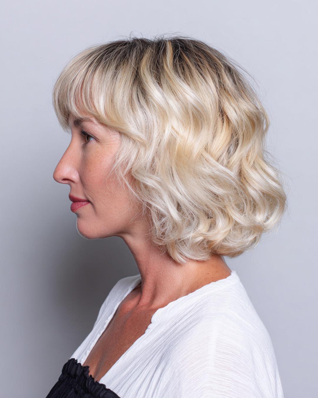 Blonde Wavy Bob With Bangs