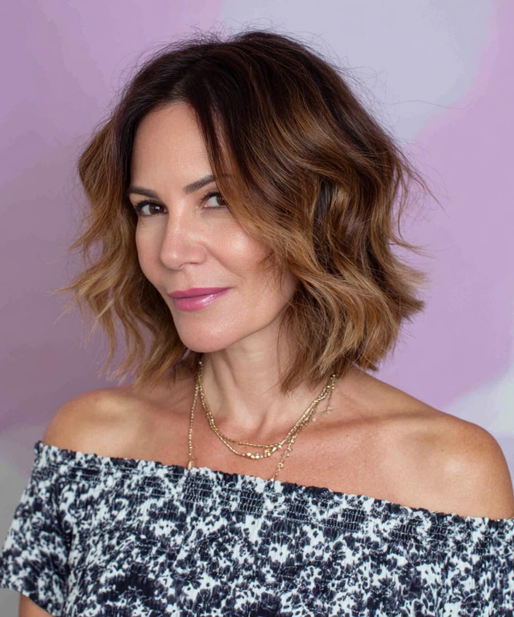 Tousled Brunette Wavy Lob