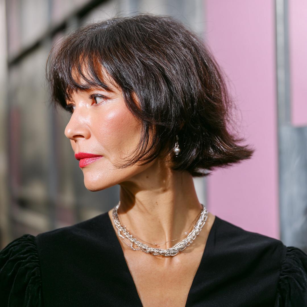 Dark Layered Bob Bangs