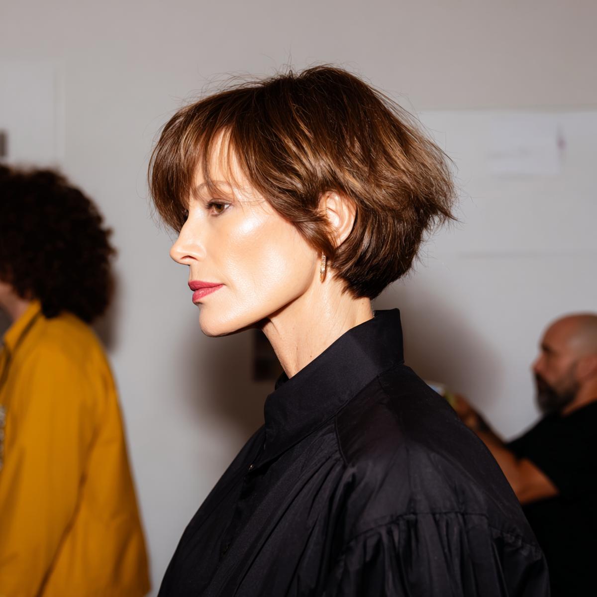 Brunette Layered Crop With Bangs