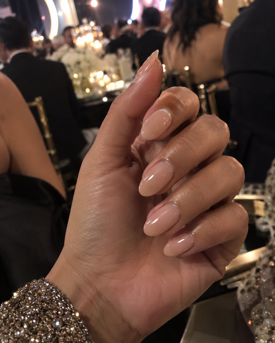 Elegant nude manicure closeup