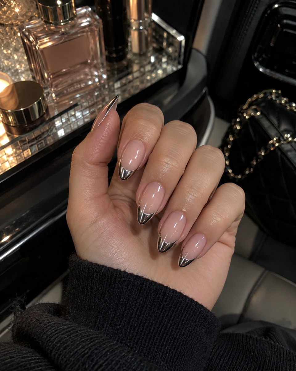 Chrome French manicure tips