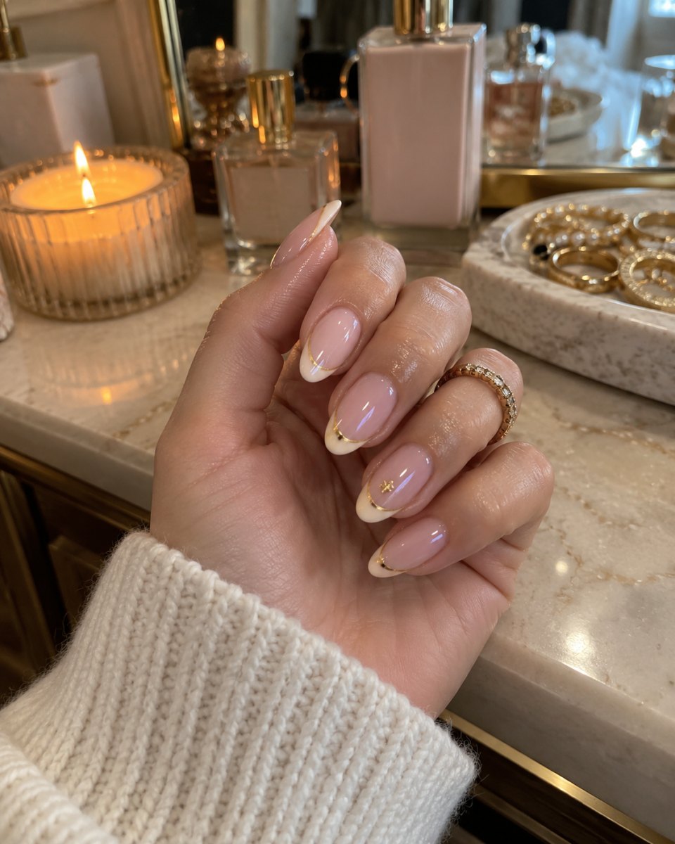 Gold accent French nails