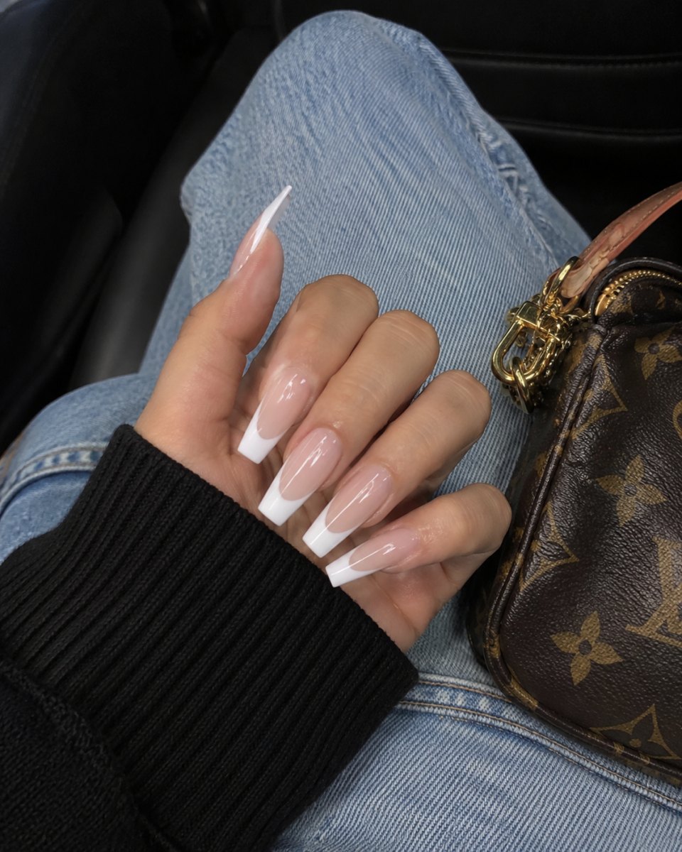 Long coffin French manicure