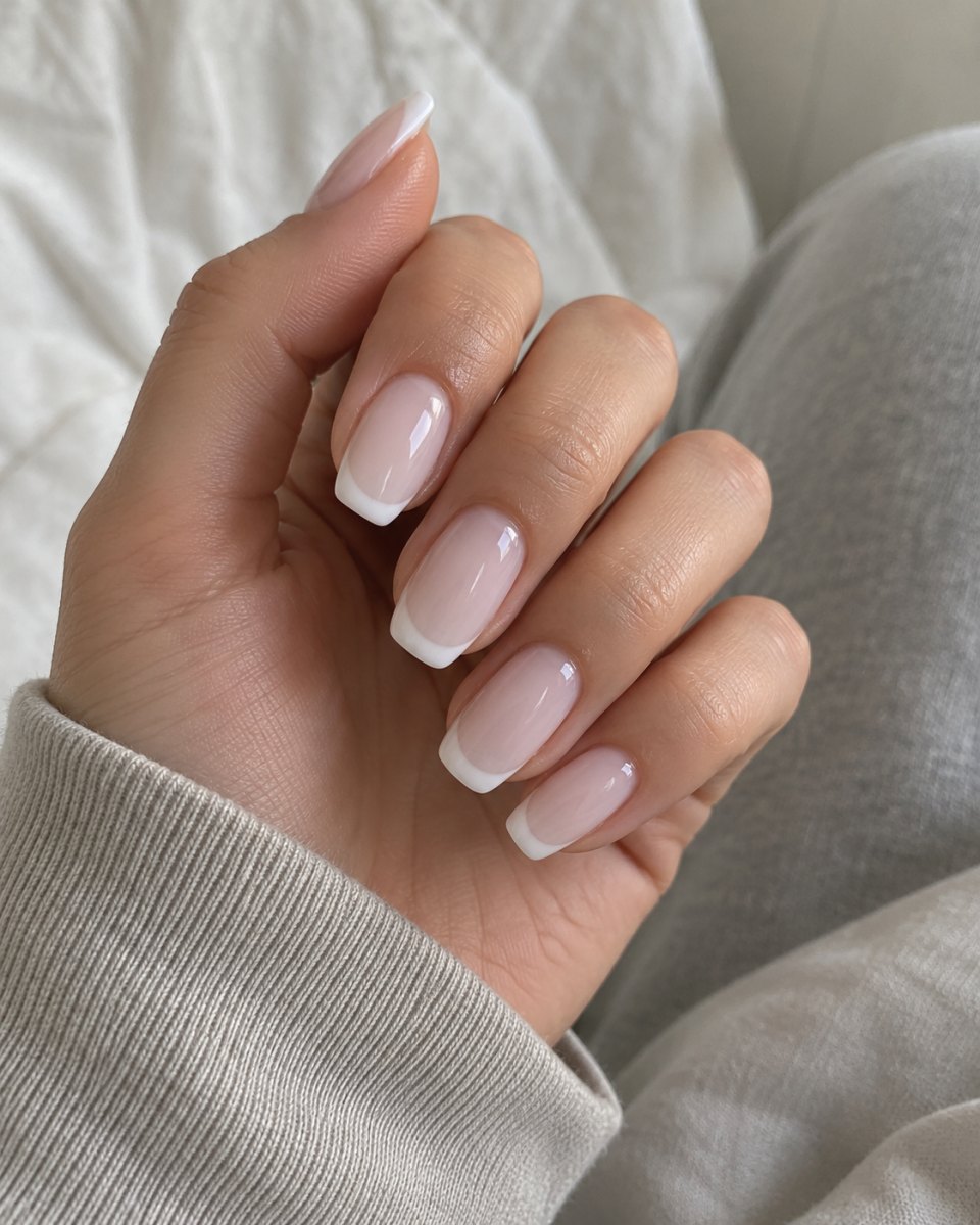 Milky French manicure look