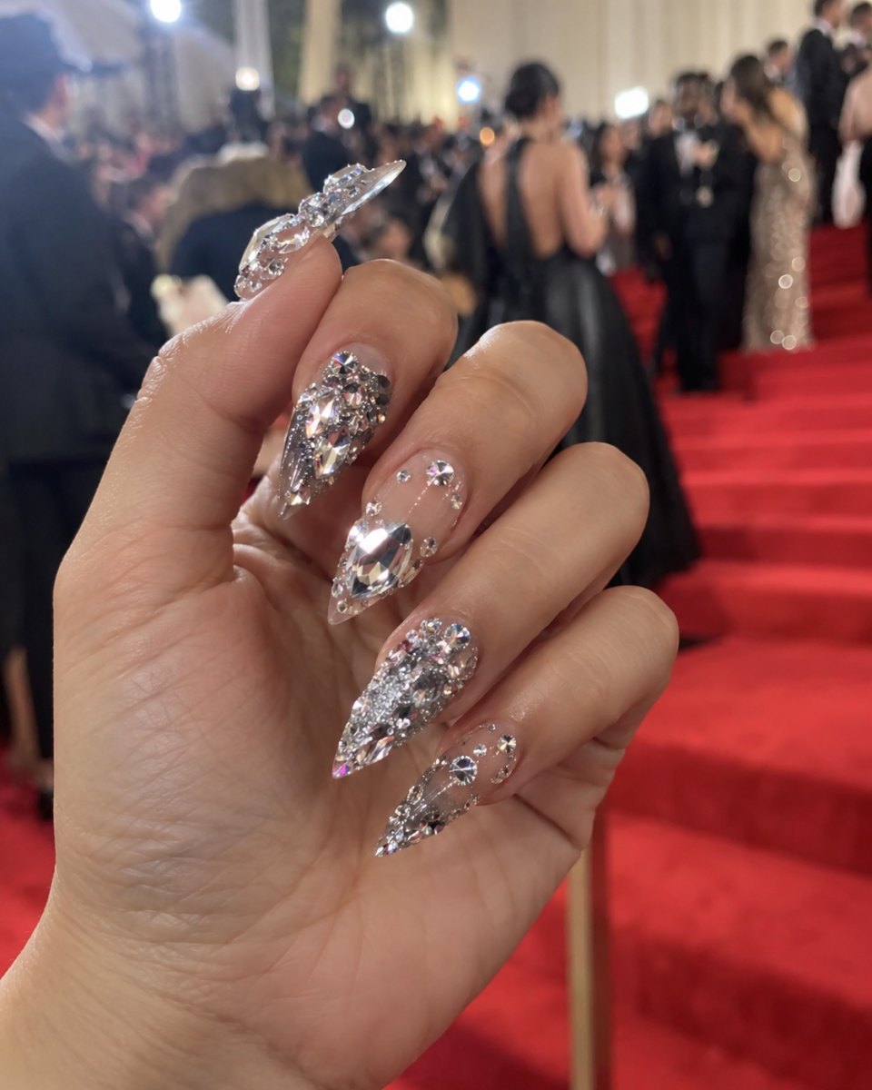 Crystal embellished manicure style
