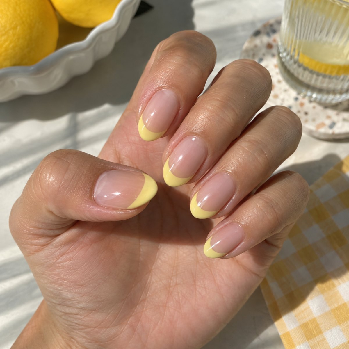 Lemon yellow glossy French tips